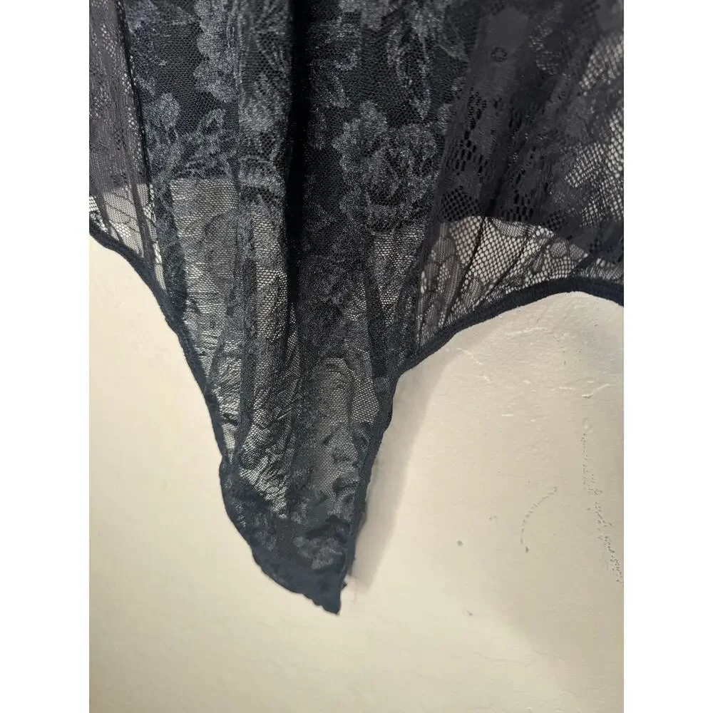 Anthropologie Long-Sleeve Sheer Lace Bodysuit Black Size XL NEW - Picture 7 of 9